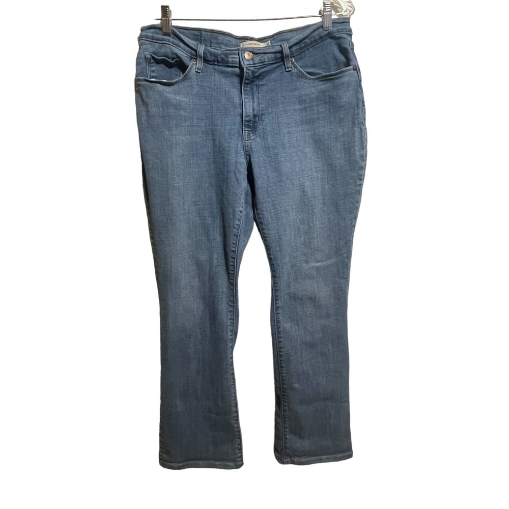 Levis Jean Women sz 32 Classic Bootcut 14M 34x29 Blue Denim Stretch Pants Casual - Picture 2 of 11